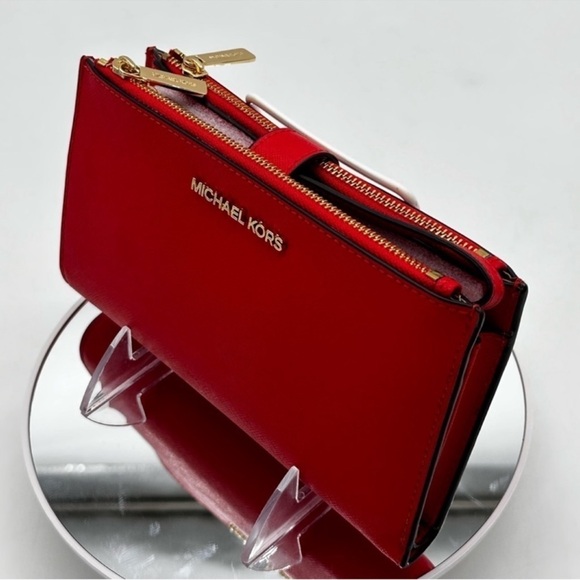 Michael Kors Large Double Zip Wallet Wristlet Red/Gold - Picture 6 of 9
